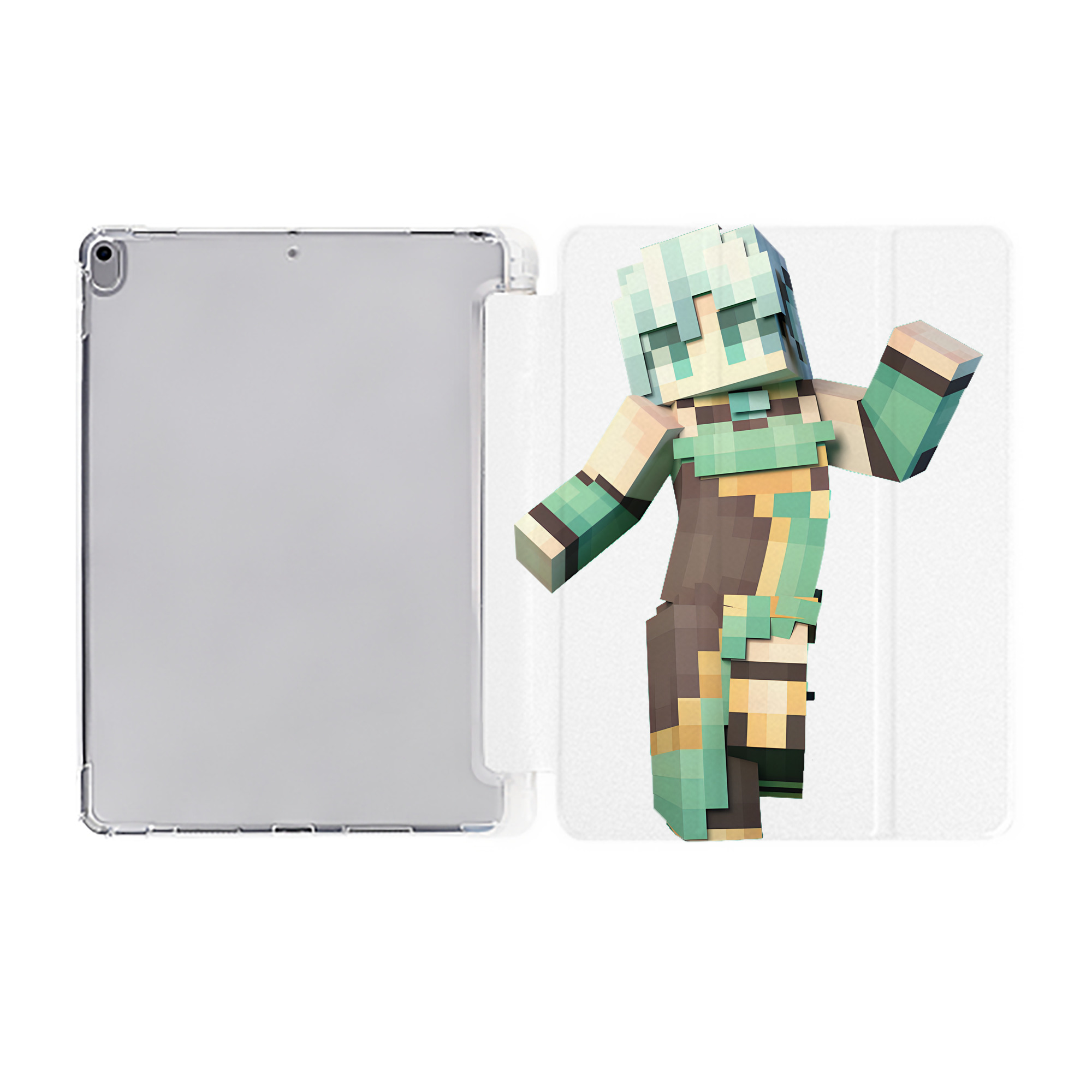 （画像用） マインクラフト ブロックの世界 Minecraft MC Block world IPad ケース ペン収納付き 三つ折りスタンド PUレザー×シリコン 対応機種9.5/10.5/10.9インチ